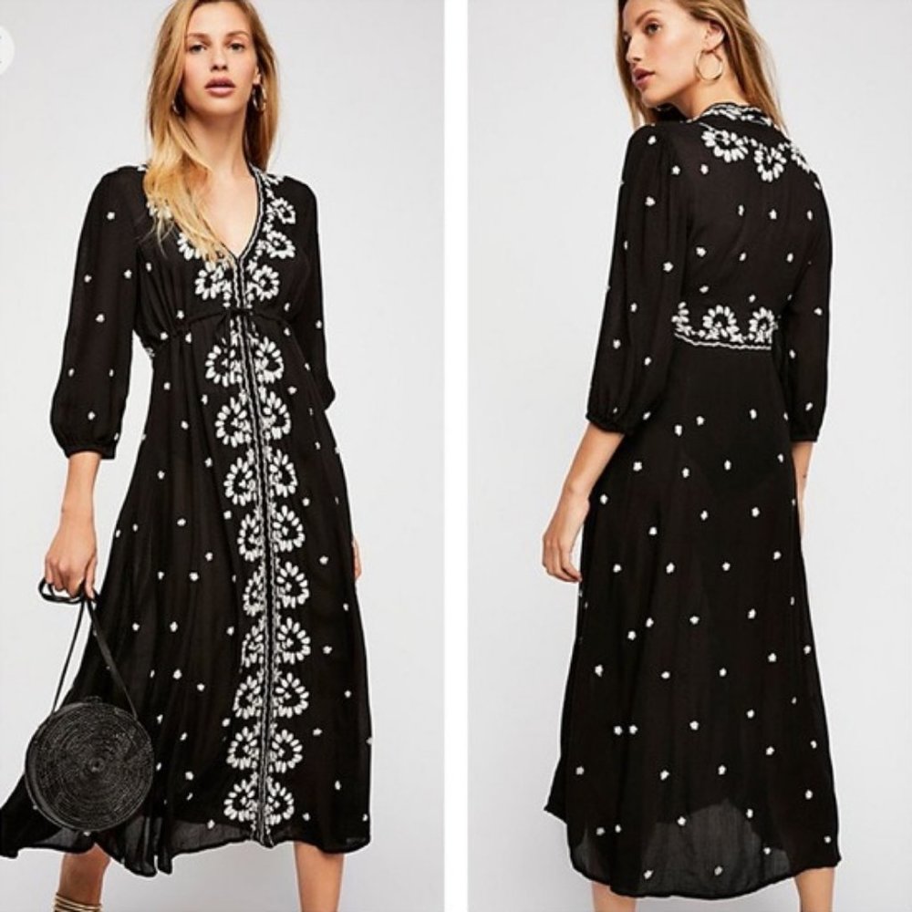NWT Free People S Embroidered Fable Maxi Dress